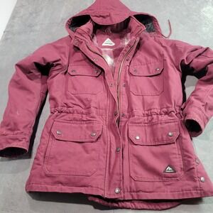 Ridgecut Toughwear Jacket Women Large Burgundy Canvas Field Coat Hooded Workwear